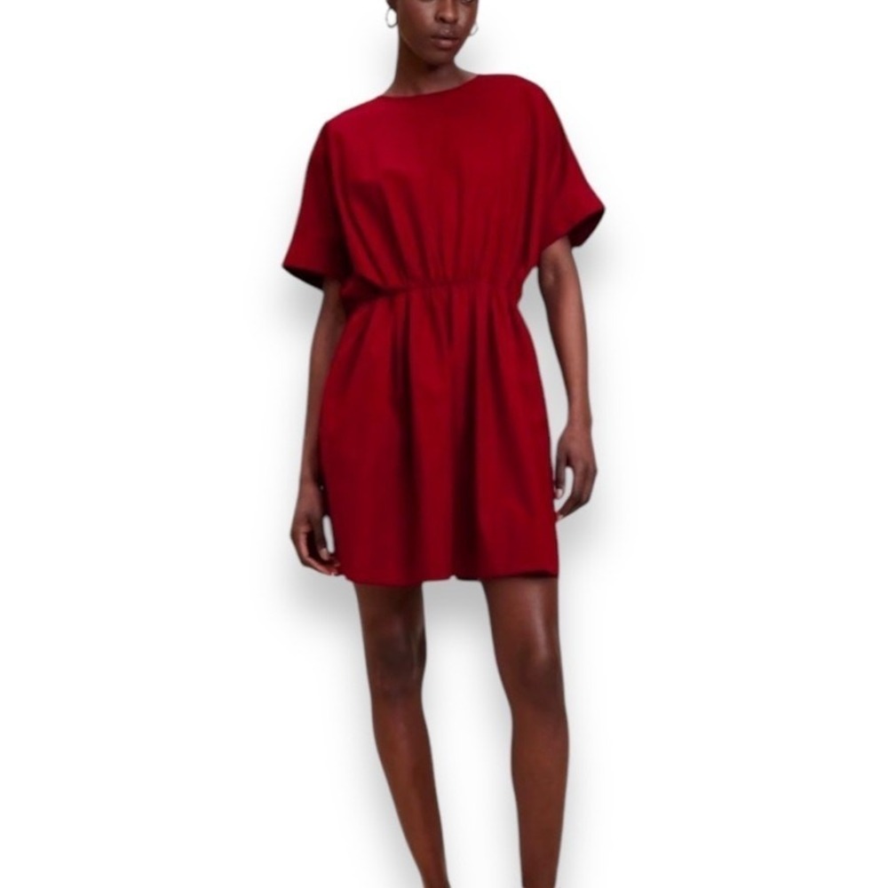 Banana Republic Red Cotton Poplin Elastic Waist Mini Dress 888854-00-1 Womens XS